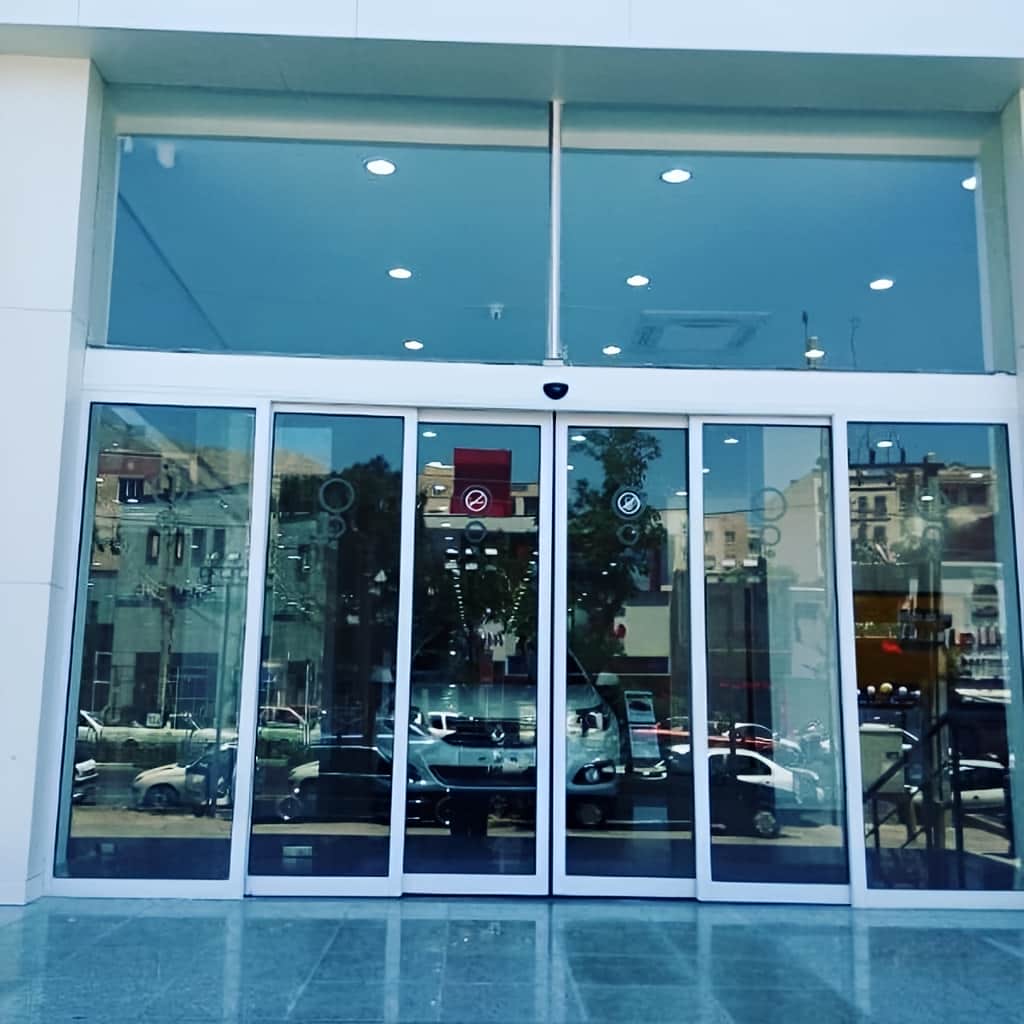 ریل درب شیشه ای اتوماتیک دو لت متقارن