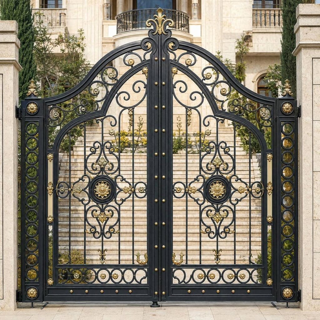 خرید درب ویلایی مشکی طلایی دو لنگه