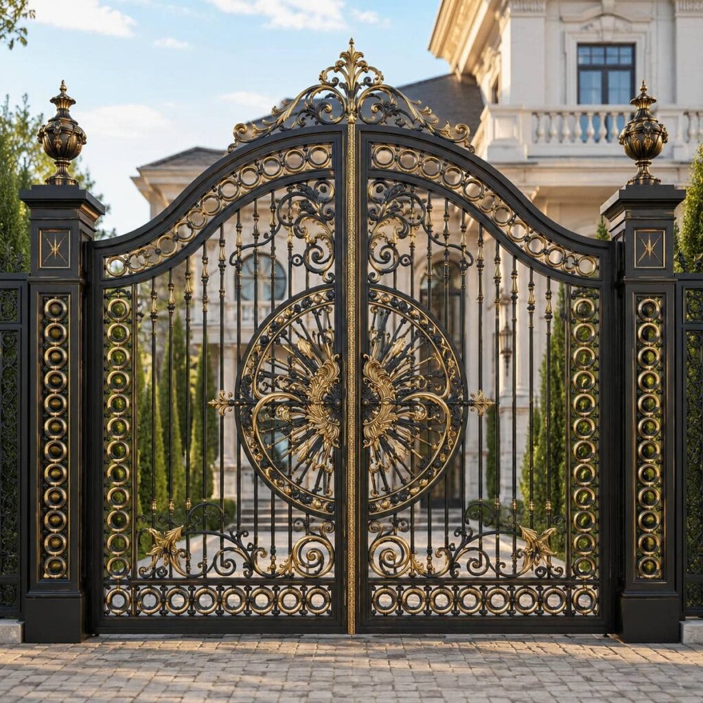 خرید درب حیاط مشکی طلایی با کلاف مقاوم