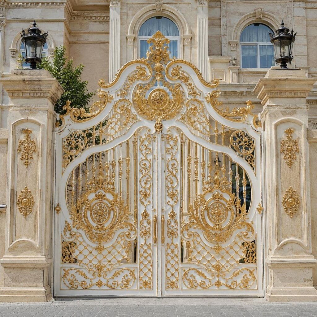 خرید درب ویلایی سفید طلایی دو لنگه