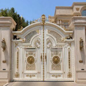 9 مدل درب ویلایی سفید طلایی نمای کلاسیک