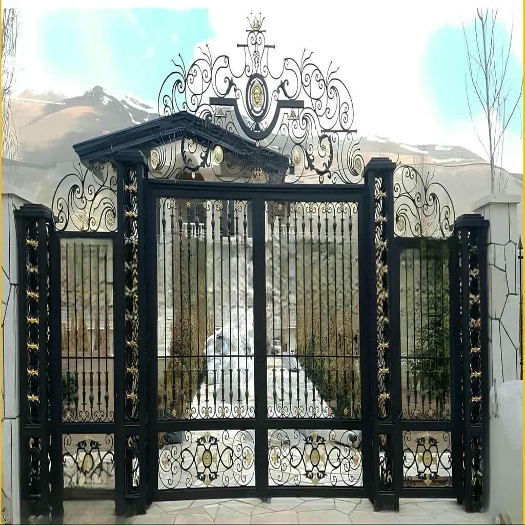 نصب درب پارکینگ برش لیزری طرح هندسی دو لنگه